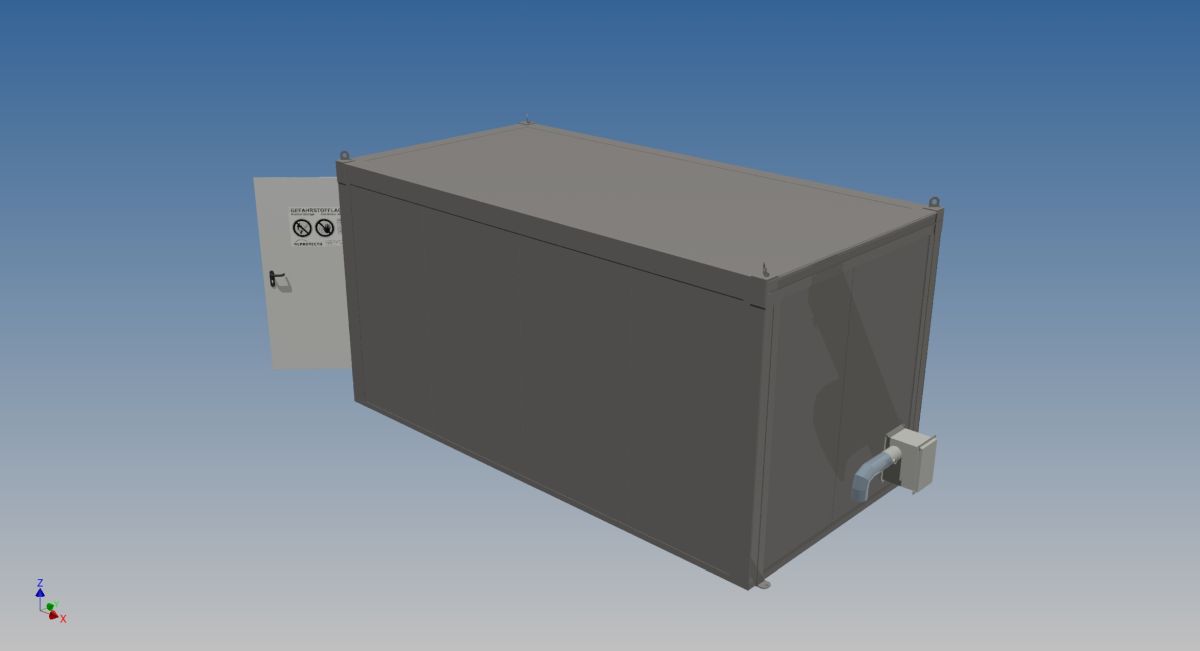 Gefahrstoffcontainer begehbar GCS TB mit DIBt-Zulassung, Dach / Seitenwände mit B1-ISO