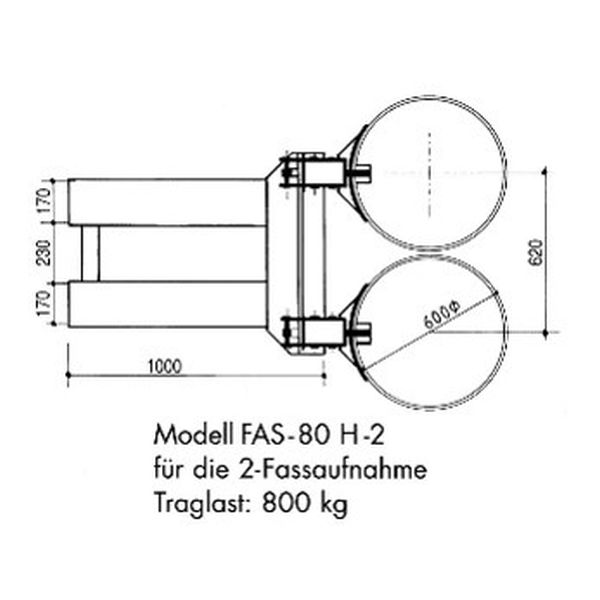 Fassgreifer Typ Greiffix FAS-80 H-2 für 2 Fässer für Stapleranbau