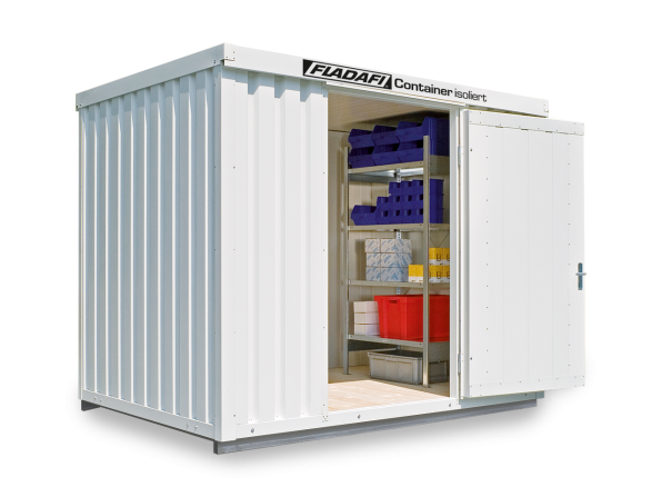FLADAFI® Materialcontainer MC IC Pro 1300 mit extrabreiter 2-flügeliger Tür, Boden isoliert